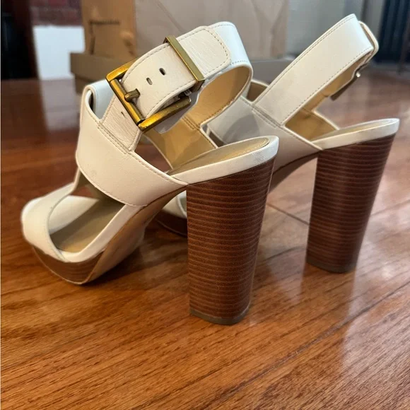 Michael Kors Cream and Tan Block Heel Sandals - Picture 3 of 5